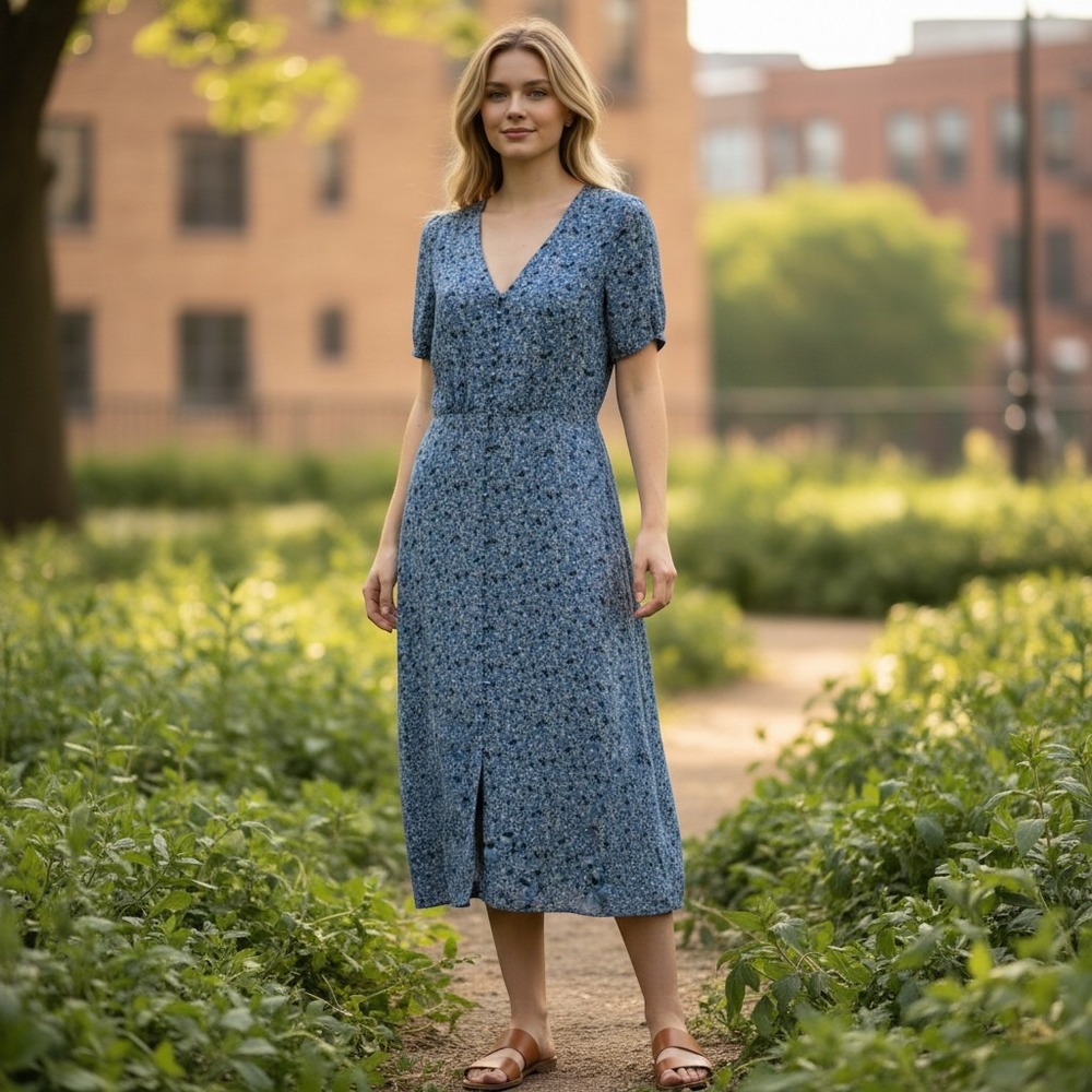 Bohme Blue Floral Midi Dress‎